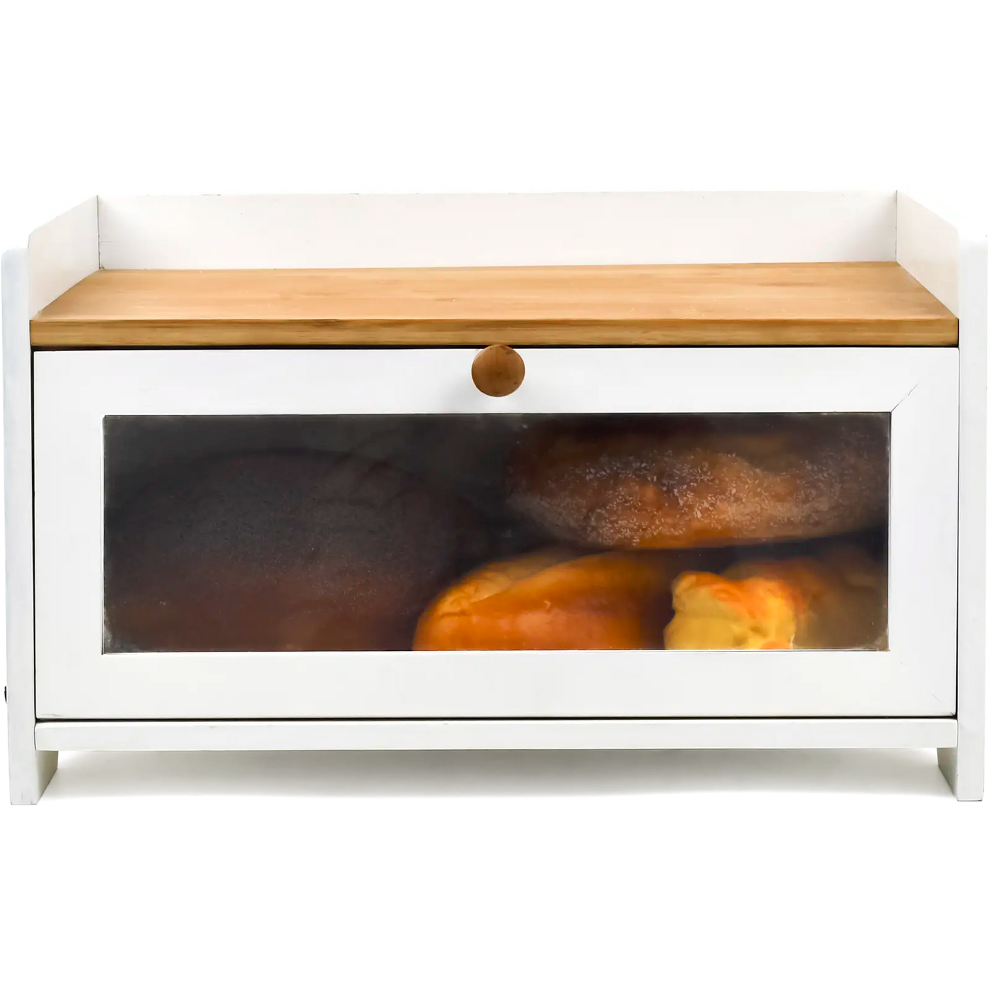 White Bamboo Single-Layer Bread Bin with Top Shelf