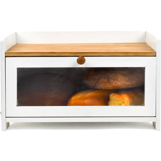 White Bamboo Single-Layer Bread Bin with Top Shelf