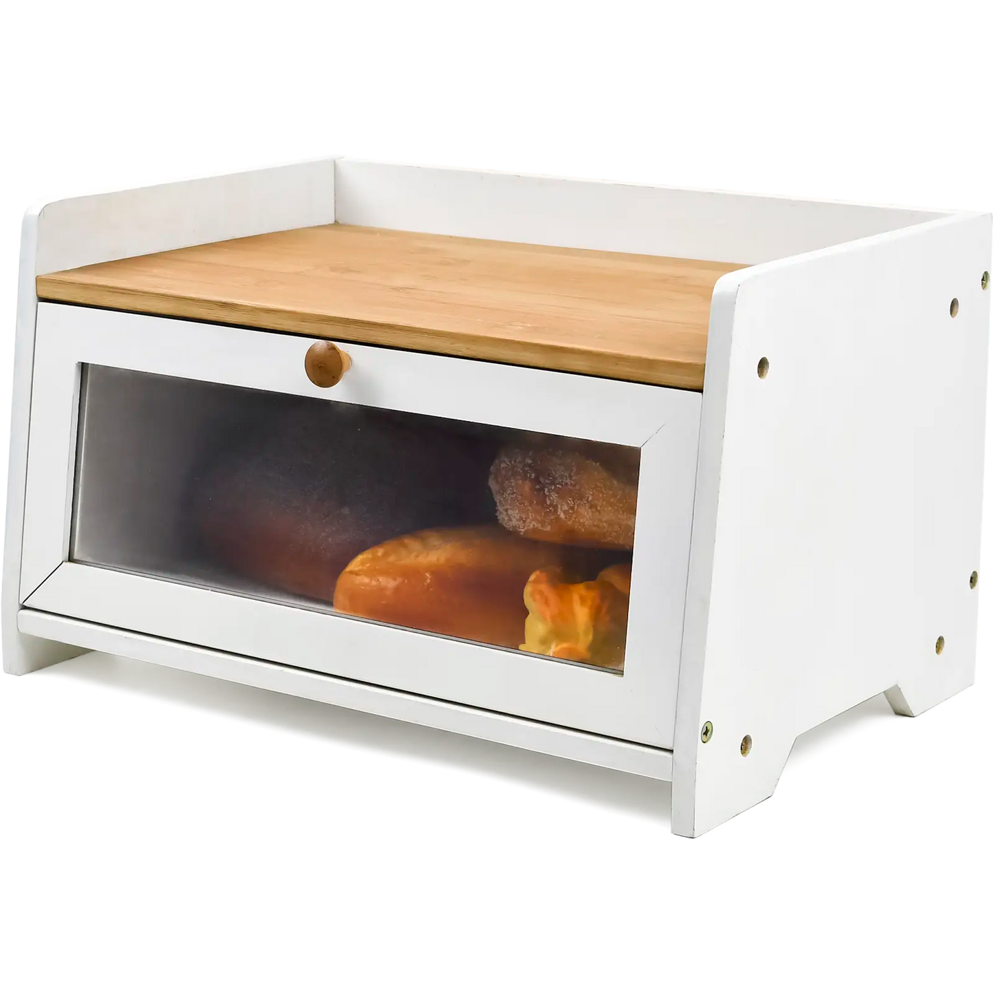 White Bamboo Single-Layer Bread Bin with Top Shelf