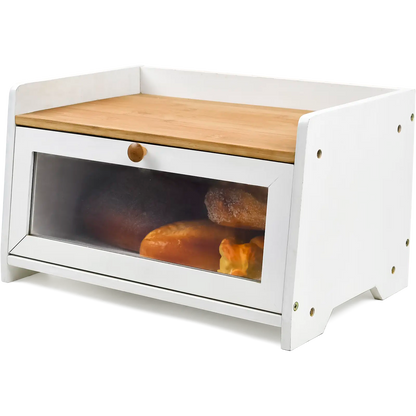 White Bamboo Single-Layer Bread Bin with Top Shelf