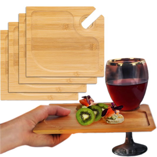 Set of 4 Bamboo Appetiser Cheese Board Tray Plates