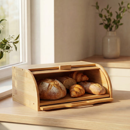 Bamboo Bread Box with Slide-Out Chopping Board