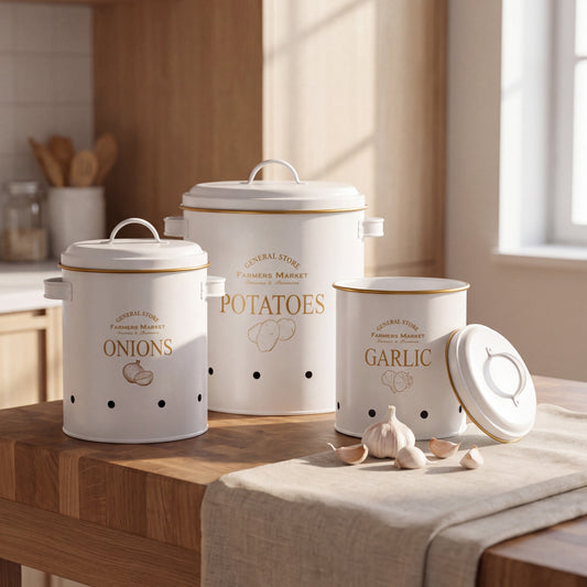 Vintage Farmhouse 3-Piece Potato, Onion & Garlic Storage Bin Set