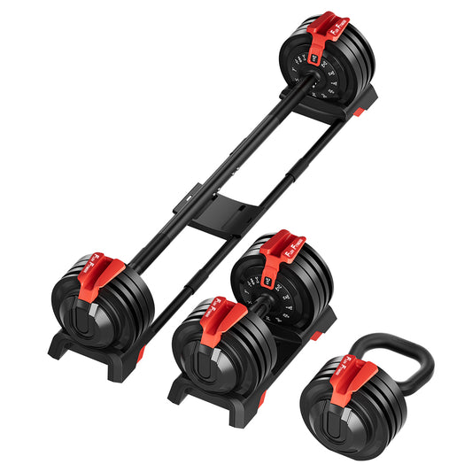 Quick Select Adjustable 3 in 1 Dumbbell Barbell Kettlebell Set 2kg - 24kg