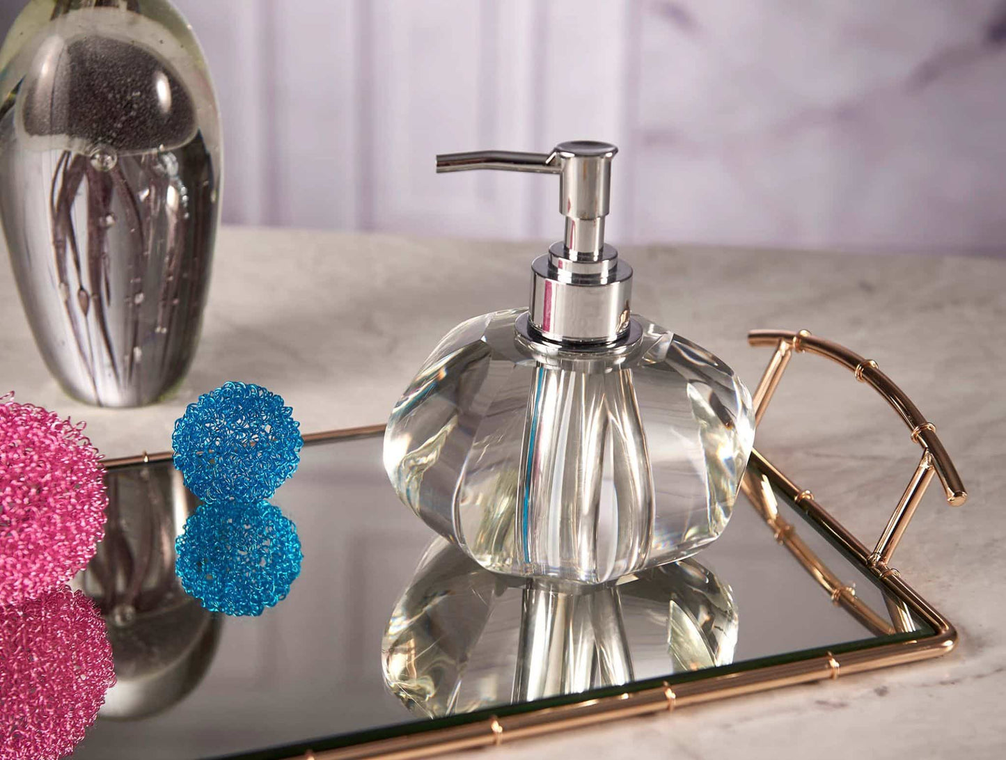 Round Refillable Clear Glass Soap Dispenser