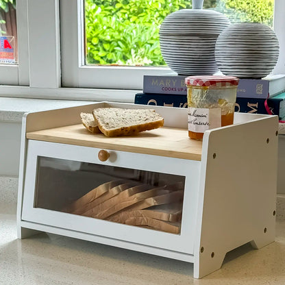 White Bamboo Single-Layer Bread Bin with Top Shelf