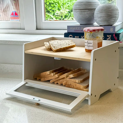 White Bamboo Single-Layer Bread Bin with Top Shelf