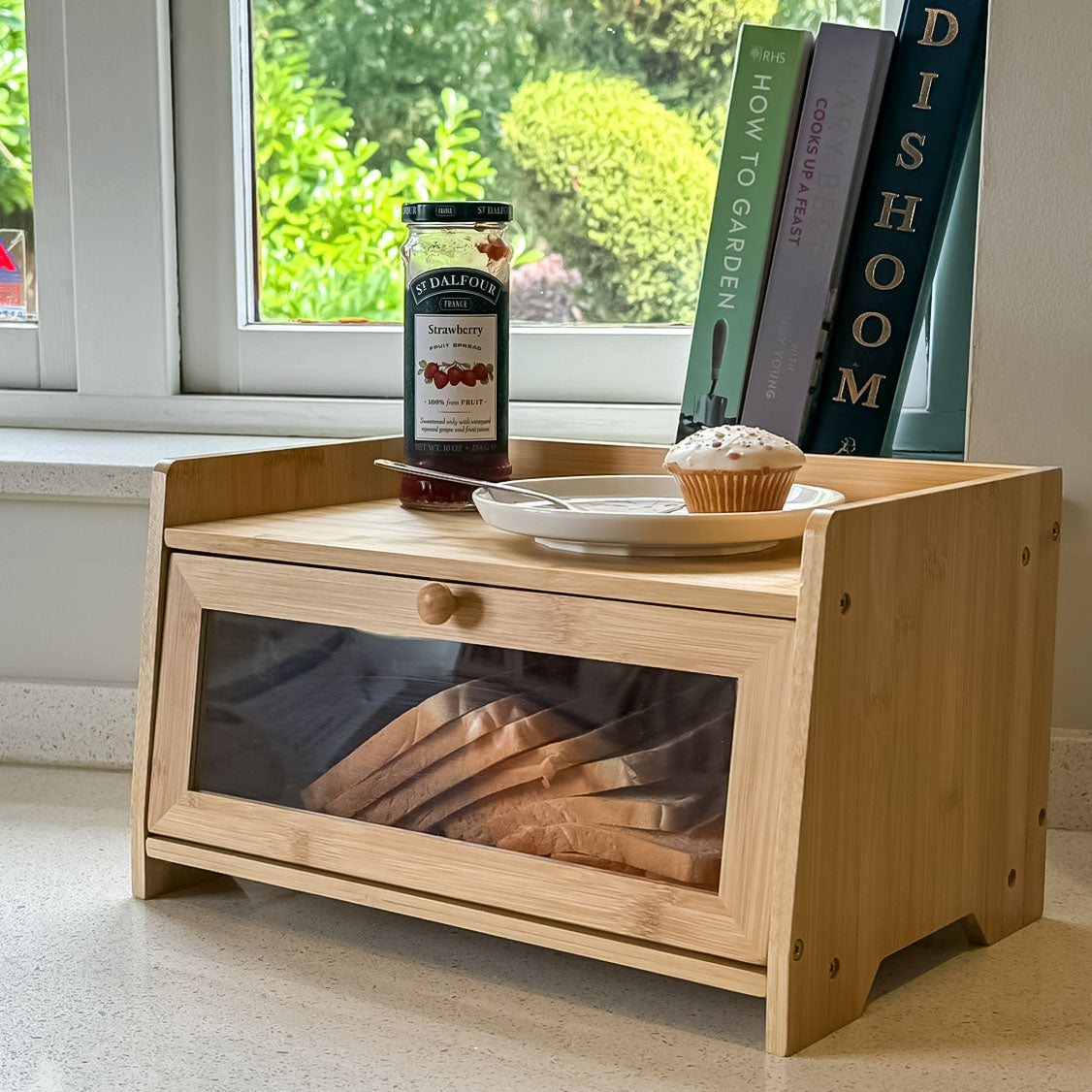 Bamboo Single-Layer Bread Bin with Top Shelf