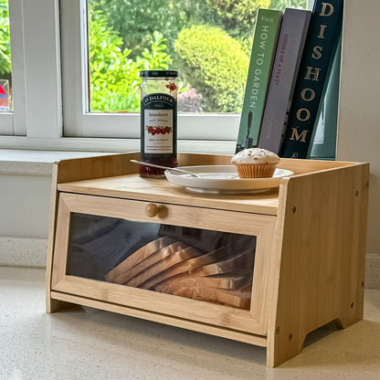 Bamboo Single-Layer Bread Bin with Top Shelf