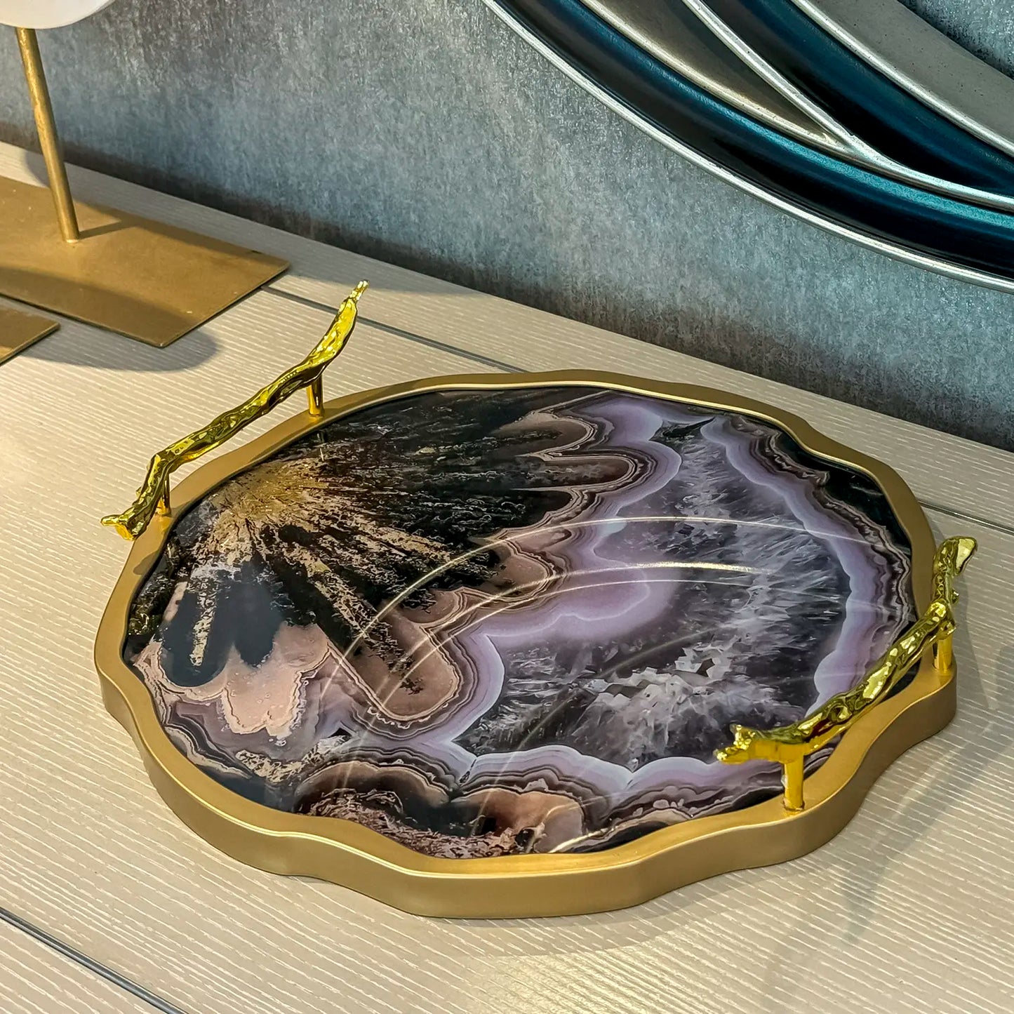 Gold Agate Theme Decor Tray