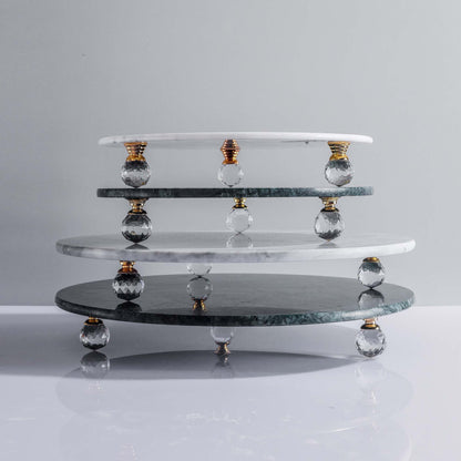 Round Marble 3 Crystal Legged Cake Stand