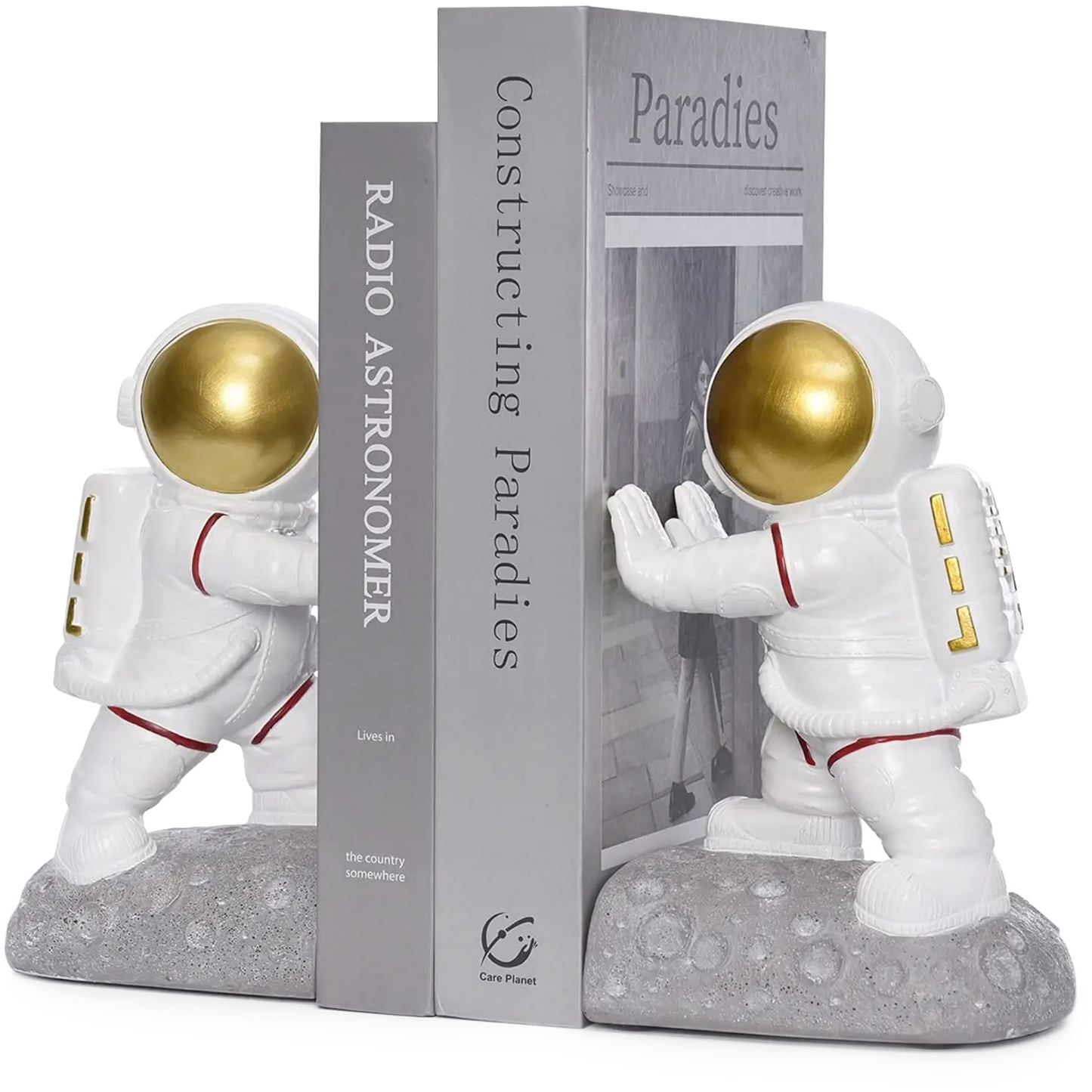 Pushing Facing Astronauts Bookends