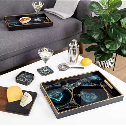 Black Rectangle Agate Theme Decor Tray