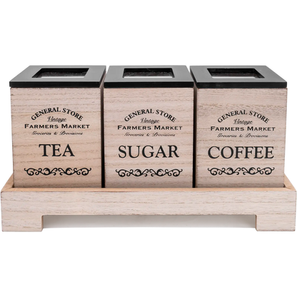 Farmhouse Tea Coffee Sugar and Bread Bin Storage Box Set