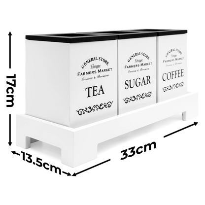 White Wooden Retro Tea Coffee Sugar and Bread Bin Storage Box Set