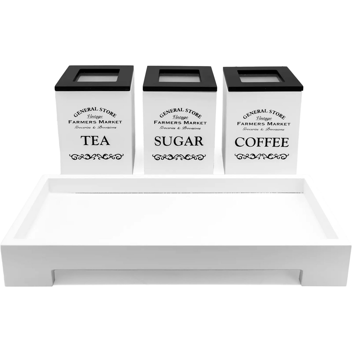 White Wooden Retro Tea Coffee Sugar and Bread Bin Storage Box Set