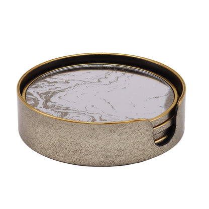 Marble Effect Round Serving Tray & Drink Coasters Set of 4 with Holder