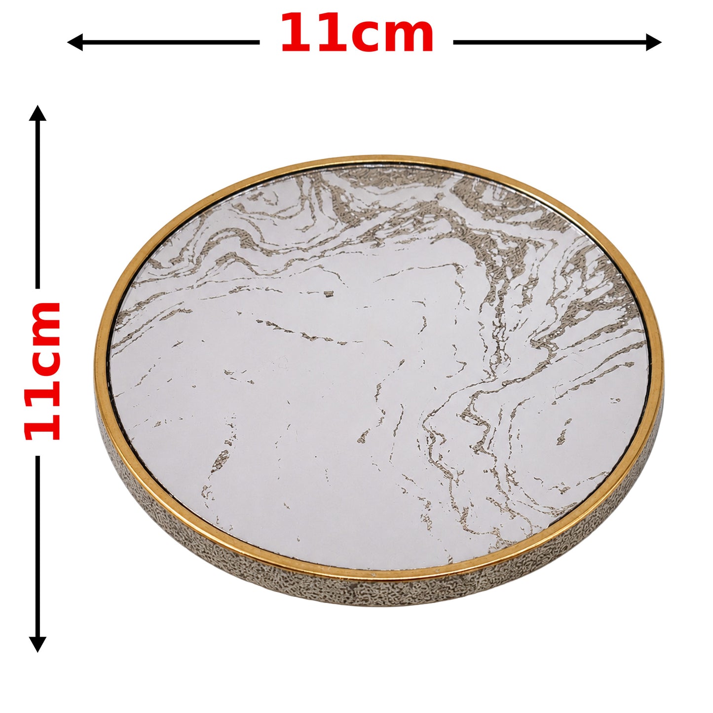 Set of 4 Modern Faux Marble Round Drink Coaster Set with Gold Trim & Holder