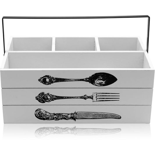 White 4 Compartment Cutlery Holder With Handle