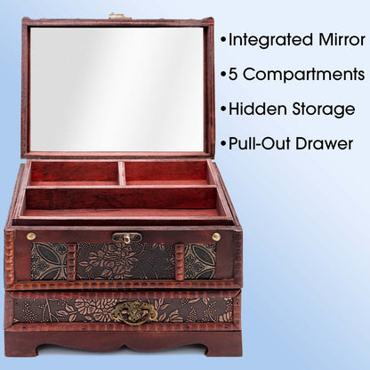 Gold Leaf Jewellery Box with Mirror