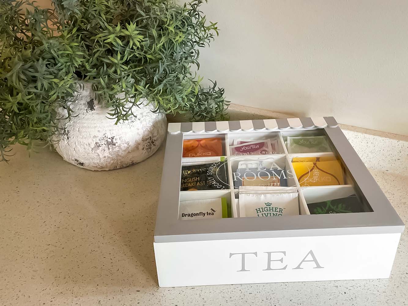 Grey Tea Bag Organiser Storage Box, 9 Compartment