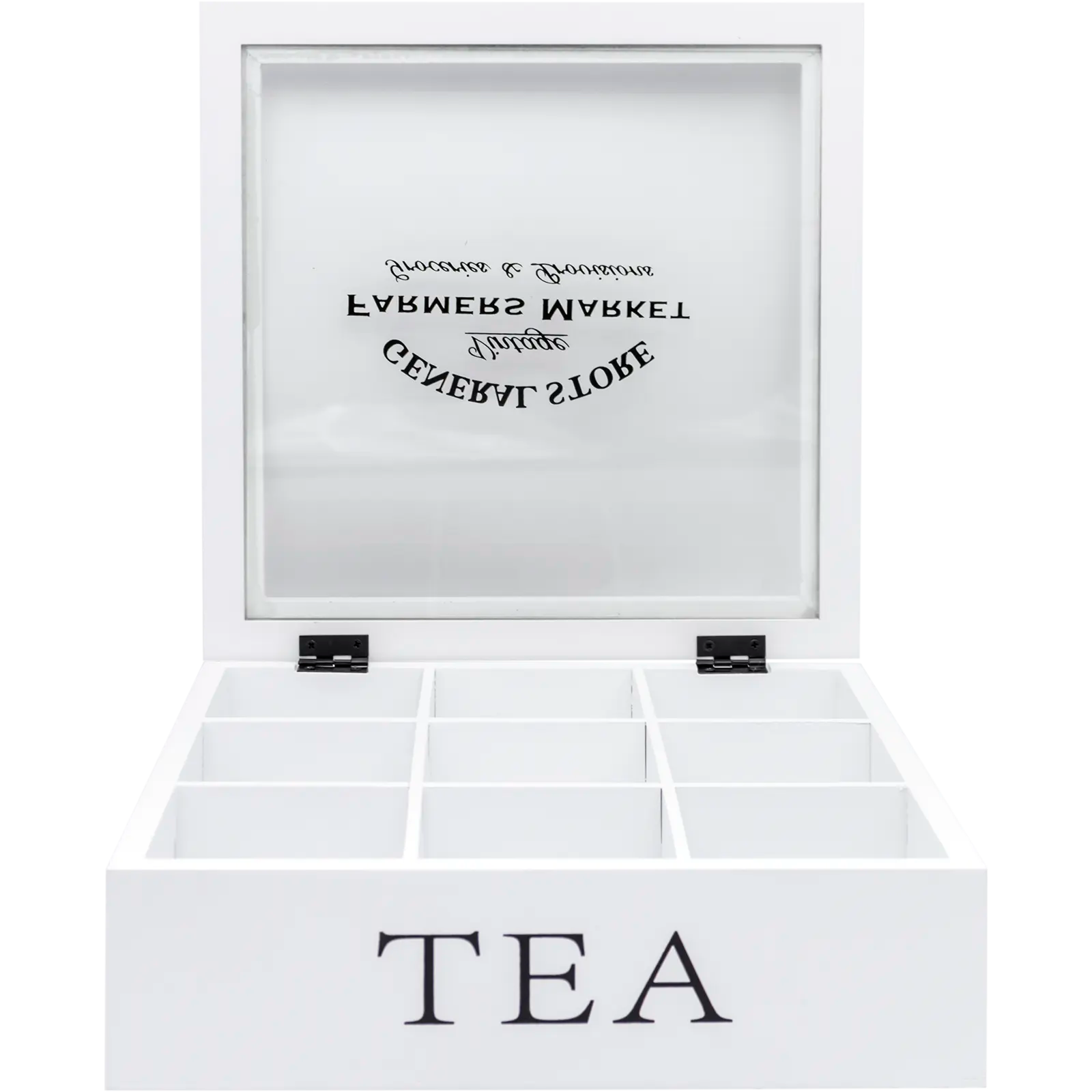 Wooden Tea Box, Tea Box In White, Tea Box With 9 Compartments, Large Tea  Bag Box, White