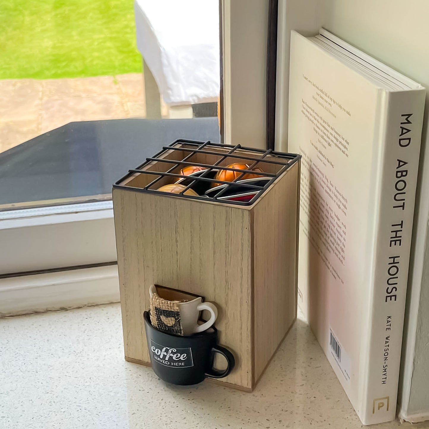 Retro Tea Bag Coffee Organiser Storage Box With Grid Lid