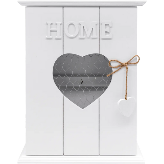 6 Key Hook Cabinet Box 'Home' Heart Keyhole