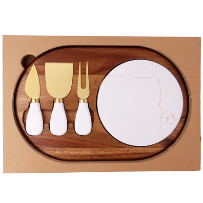 Acacia Wood & Marble Cheese Board Set