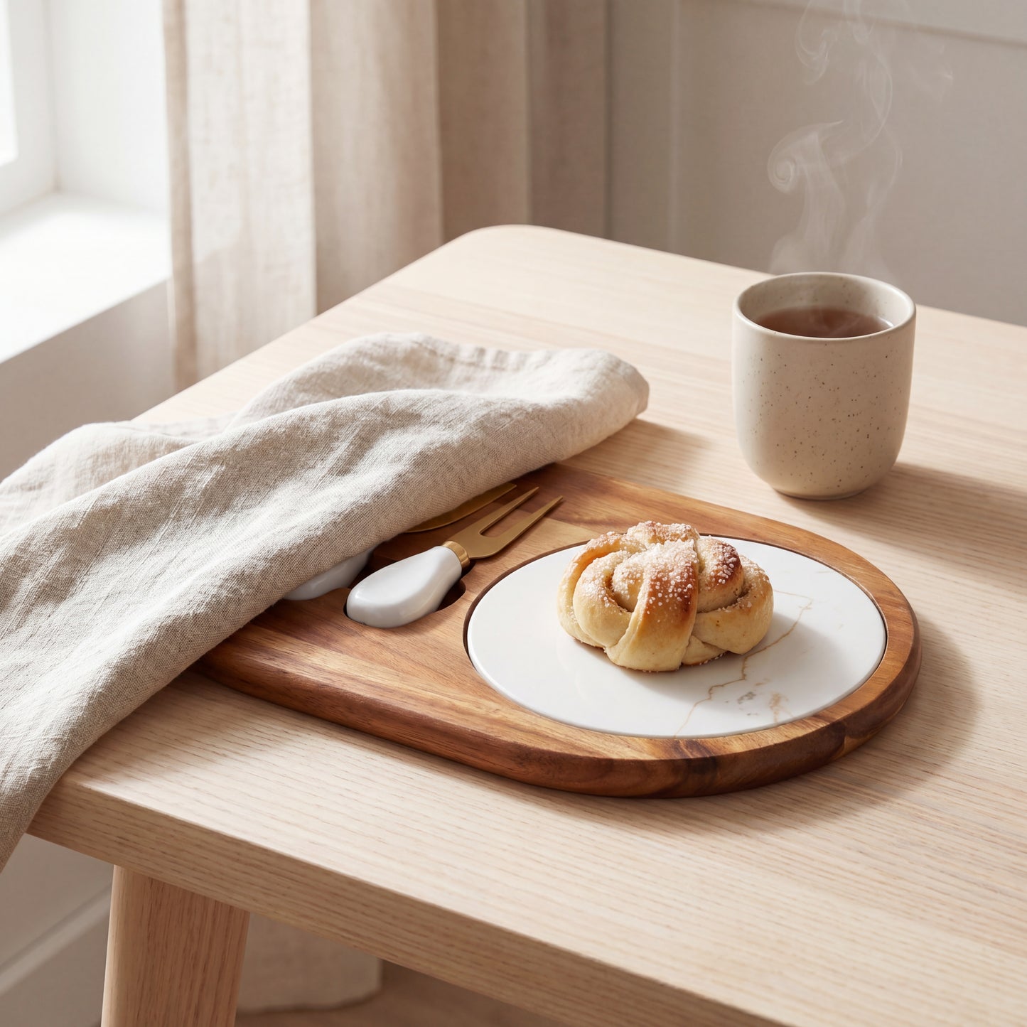 Acacia Wood & Marble Cheese Board Set