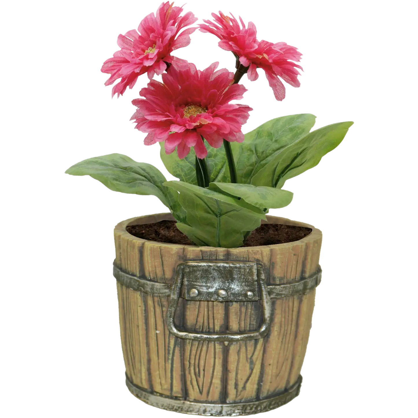 Bucket Style Flower Plant Pot with Pink Flower