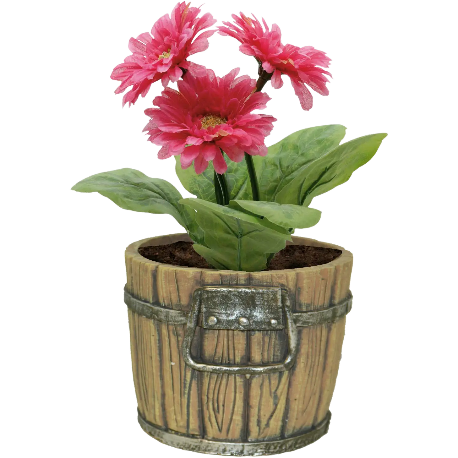 Bucket Style Flower Plant Pot with Pink Flower