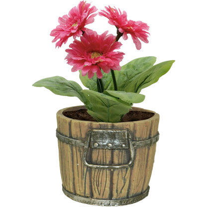 Bucket Style Flower Plant Pot with Pink Flower