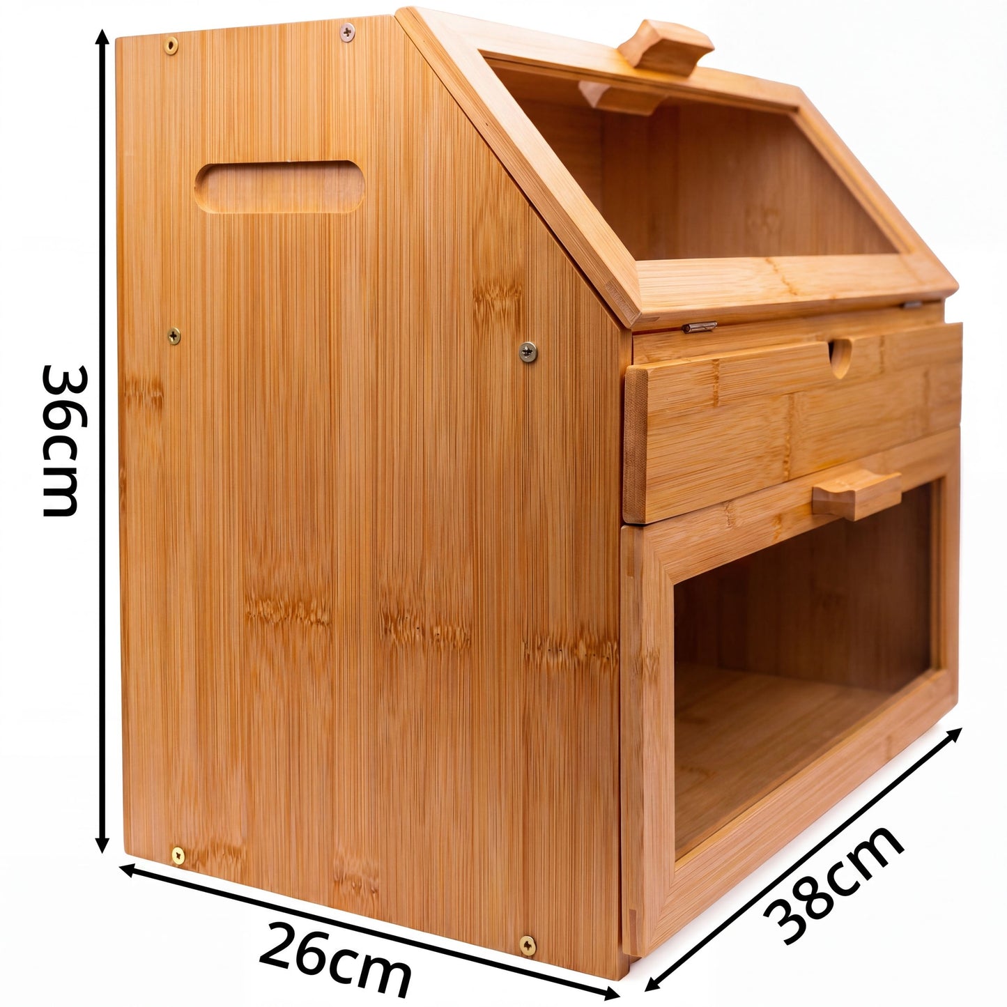 Large Bamboo 3-Compartment Bread Bin