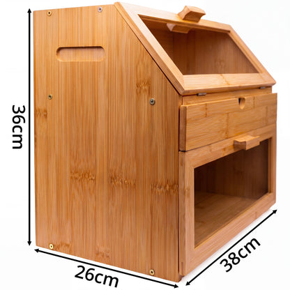 Large Bamboo 3-Compartment Bread Bin