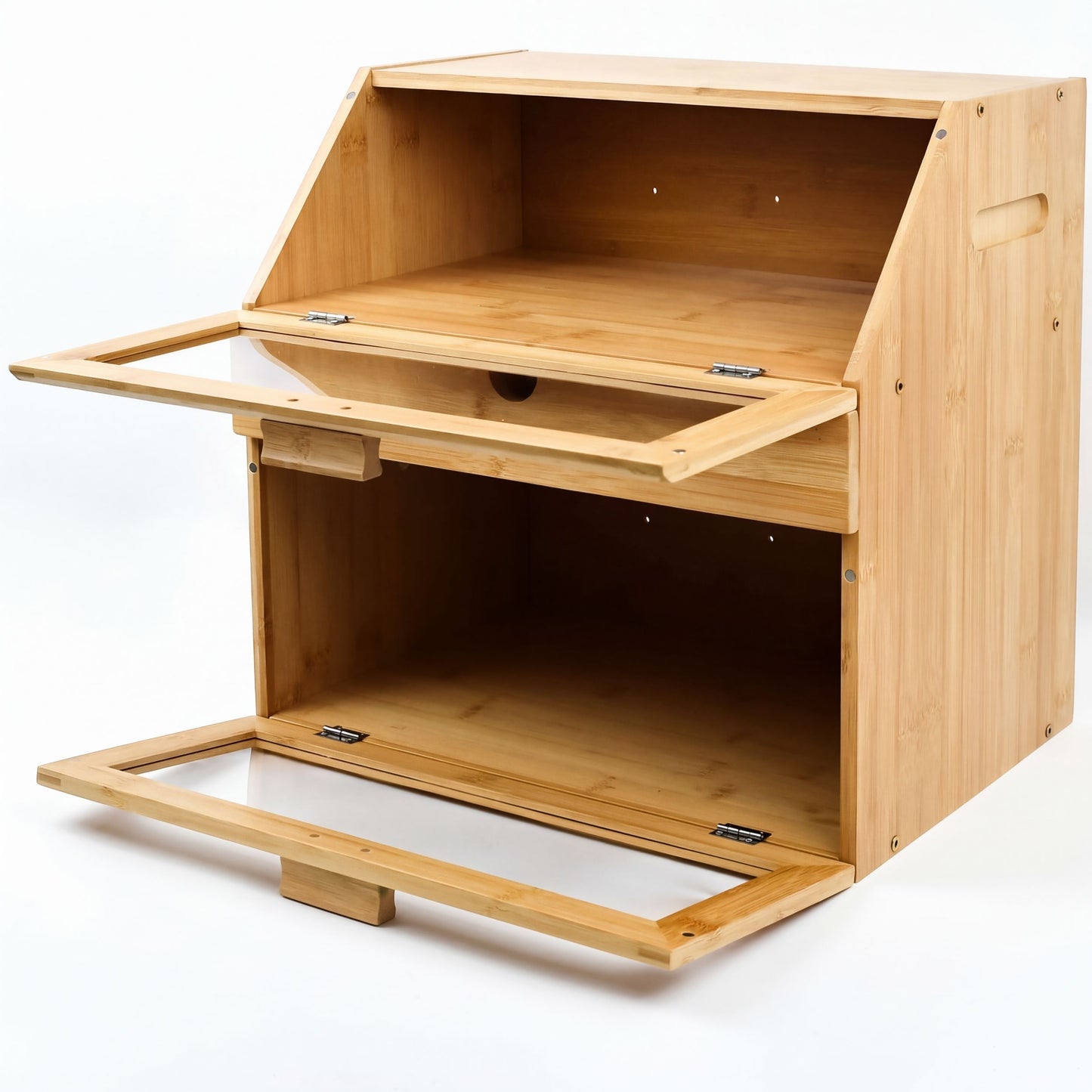 Large Bamboo 3-Compartment Bread Bin