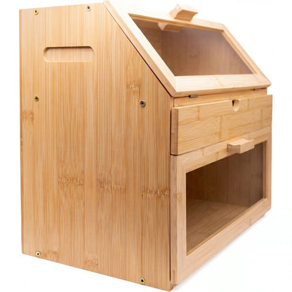 Large Bamboo 3-Compartment Bread Bin