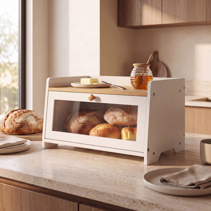 White Bamboo Single-Layer Bread Bin with Top Shelf