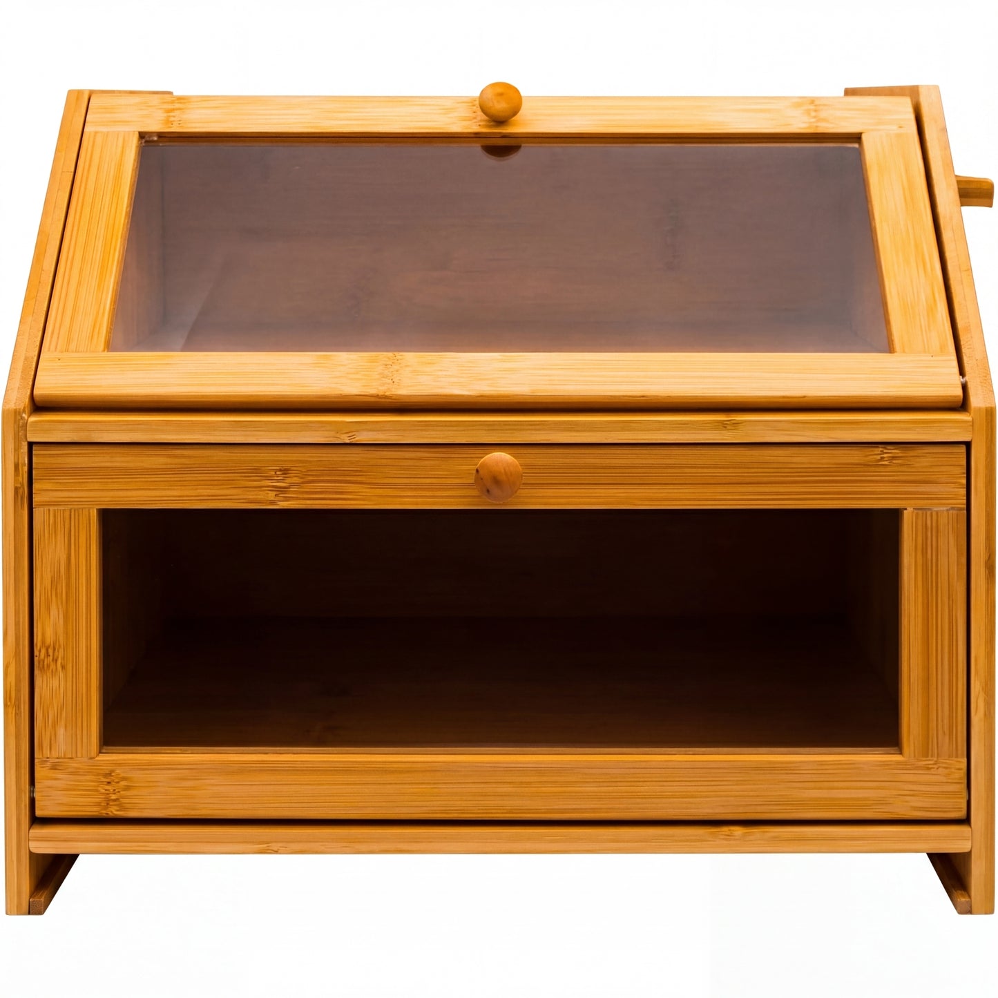 Large 2-Compartment Bamboo Bread Bin with Sliding Chopping Board