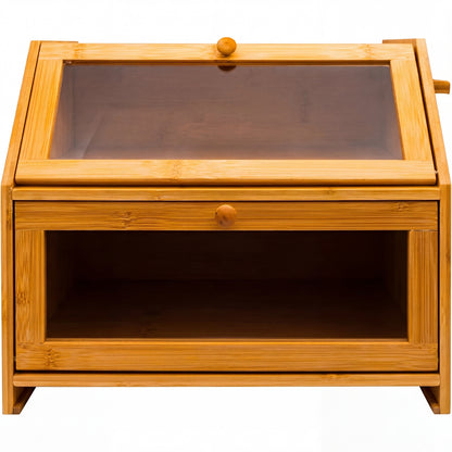 Large 2-Compartment Bamboo Bread Bin with Sliding Chopping Board