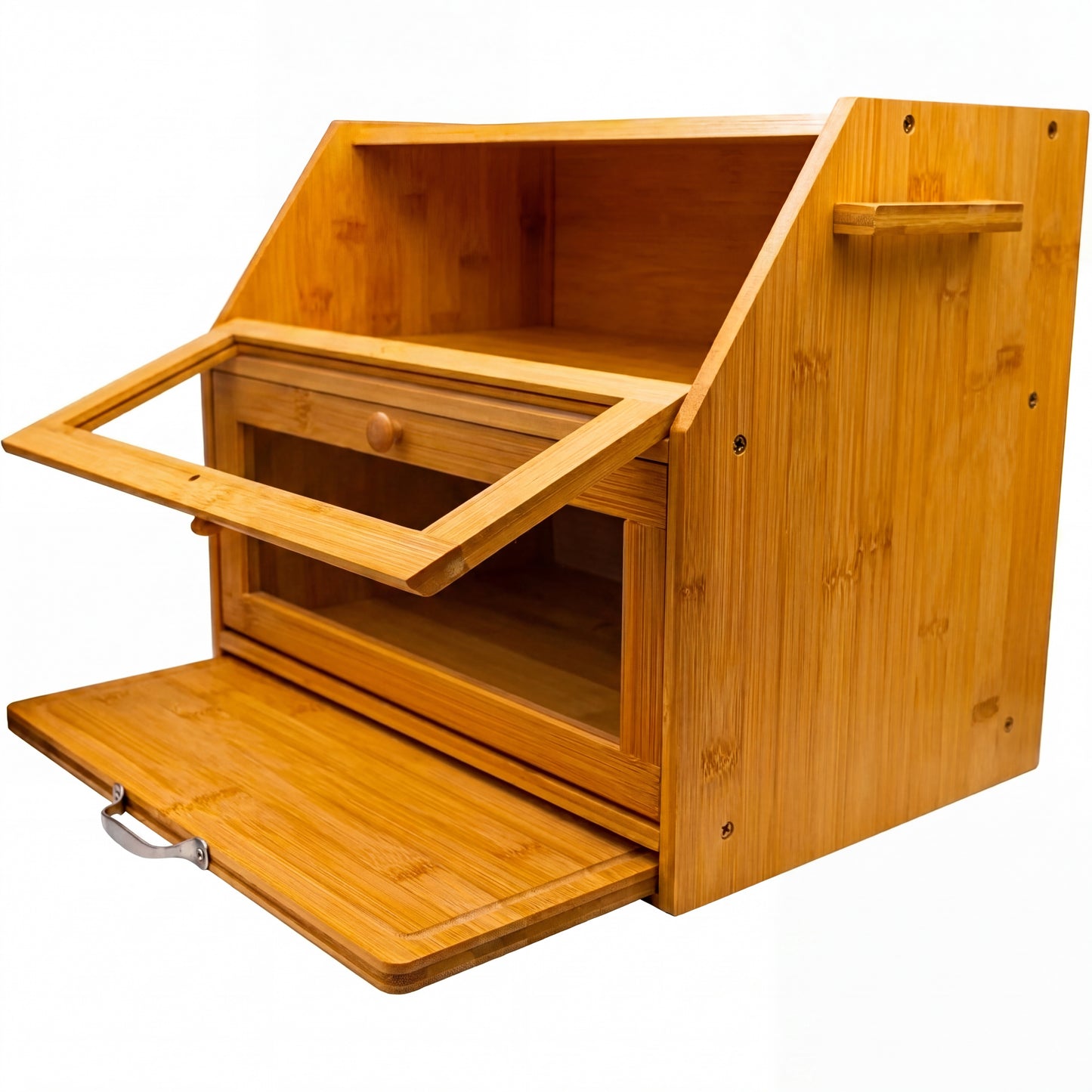 Large 2-Compartment Bamboo Bread Bin with Sliding Chopping Board