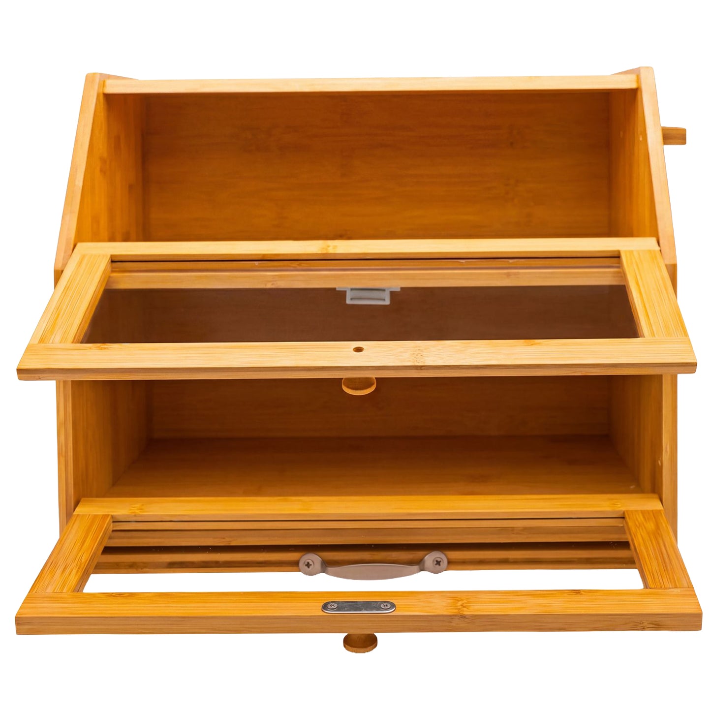 Large 2-Compartment Bamboo Bread Bin with Sliding Chopping Board
