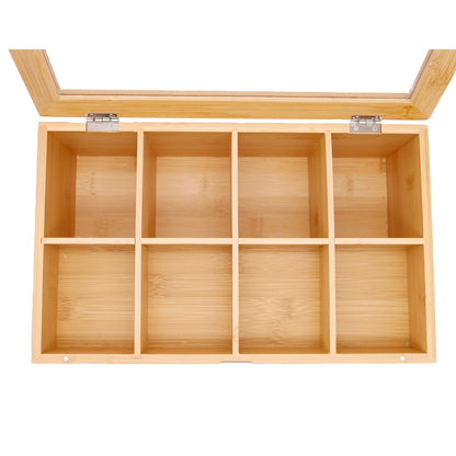 Bamboo Tea Bag Organiser with 8 Compartments and Drawer