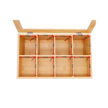 Bamboo Tea Bag Organiser with 8 Compartments and Drawer