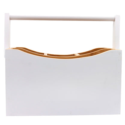 White & Bamboo Wooden Cutlery Caddy with Handle