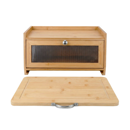 Bamboo Bread Bin Box with Chopping Board Fluted Panel