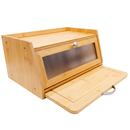 Bamboo Bread Bin Box with Chopping Board Fluted Panel