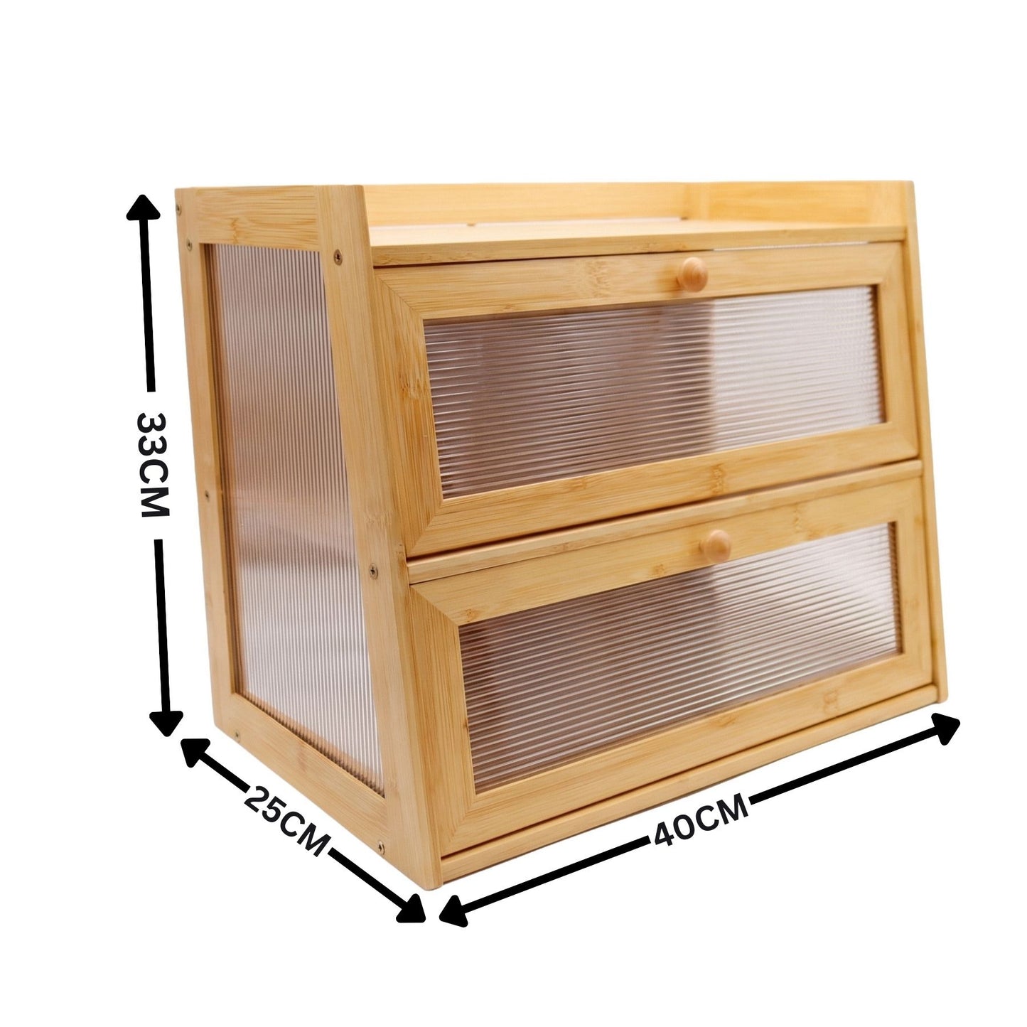Large 2-Tier Bamboo Bread Bin with Fluted Windows