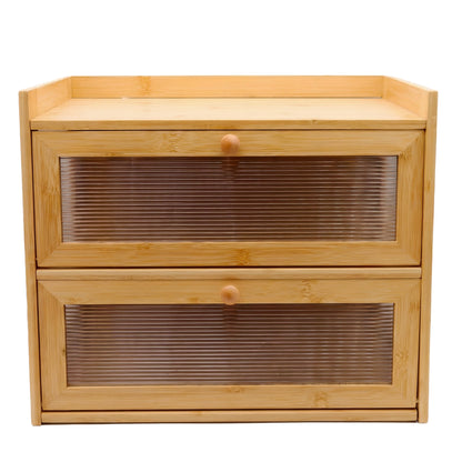 Large 2-Tier Bamboo Bread Bin with Fluted Windows