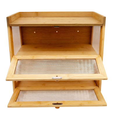 Large 2-Tier Bamboo Bread Bin with Fluted Windows
